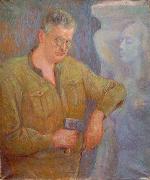Johannes Martini Der Bildhauer Fritz Behn mit Faustel bei der Arbeit oil on canvas